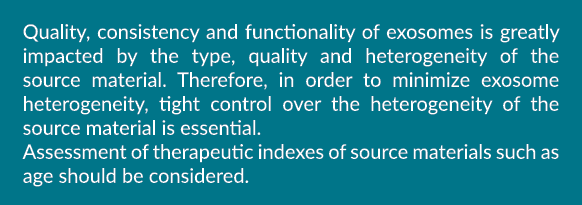 Quality, consistency and functionality of exosomes is greatly impacted by the type, quality and heterogeneity of the ...